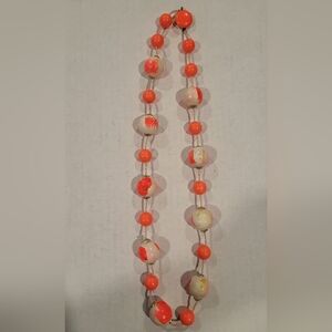 Vintage Elegant Orange and Cream Beaded Necklace